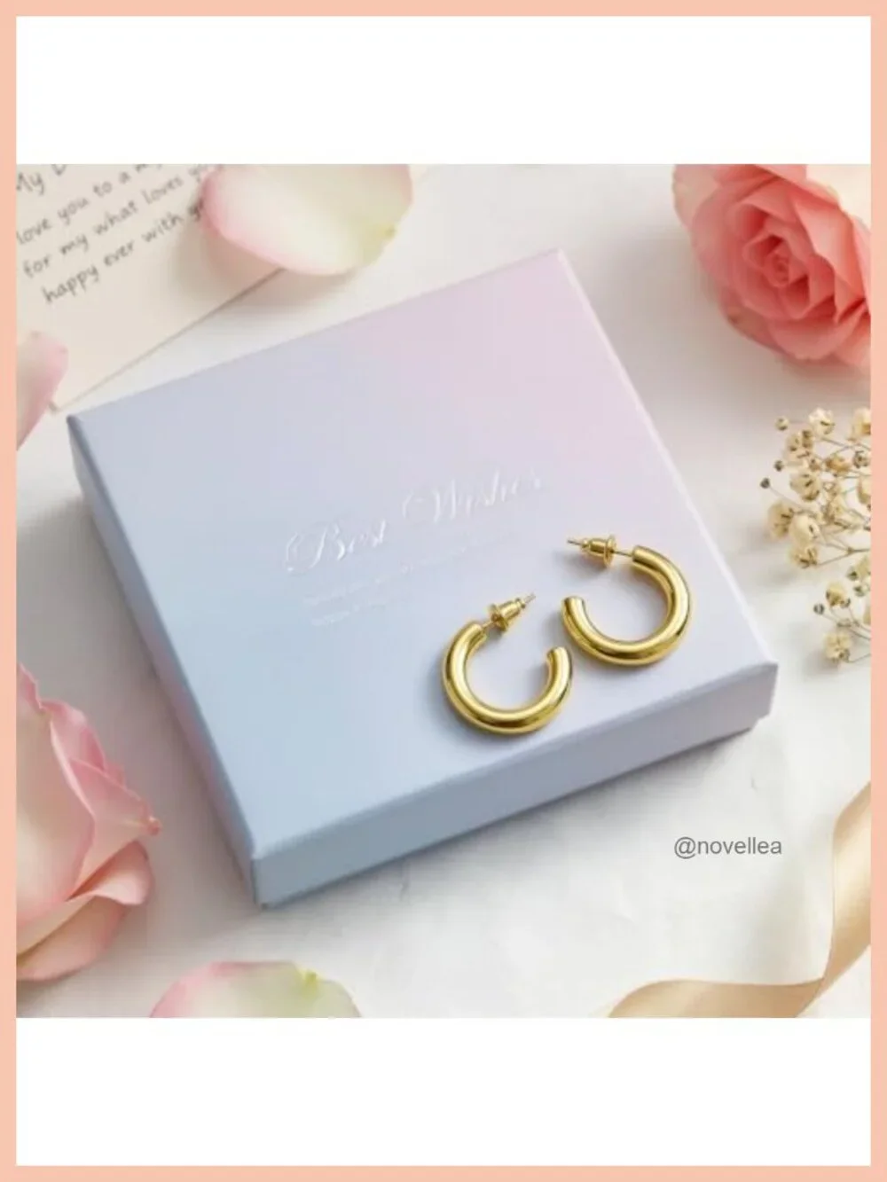 18K Yellow Gold Plated Chunky Hoop Earrings Hypoallergenic Lightweight for Women